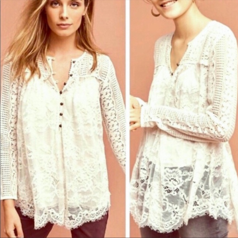 Anthropology floreat lace cream top